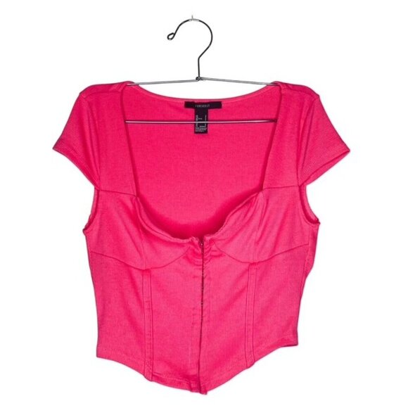 FOREVER 21 Rib-Knit Pink Corset Crop Top - Size Small - Picture 3 of 6
